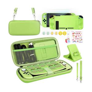 Younik Switch Accessories Bundle, 17 in 1 Green Switch Accessories Kit for Girls Include Switch Carrying Case, Adjustable Stand, Protective Case for Switch Console & JCon