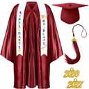 Foaincore 2026 Year Preschool and Kindergarten Graduation Gown Cap Tassel Set with 2026 Charm Printed Stole Grad Gift(27,Vermillion Red) (White, XL)