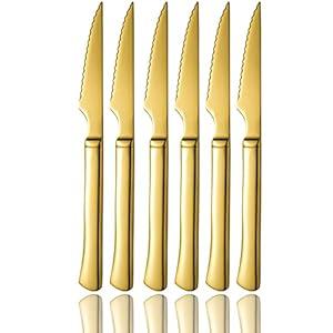culterman Gold Steak Knives，Ultra-Sharp Stainless Steel Cutlery Set, Dinner Knives 6-Piece Stainless Steel kitchen Serrated Best Steak Knife kitchen Sets Dishwasher Safe (Gold)