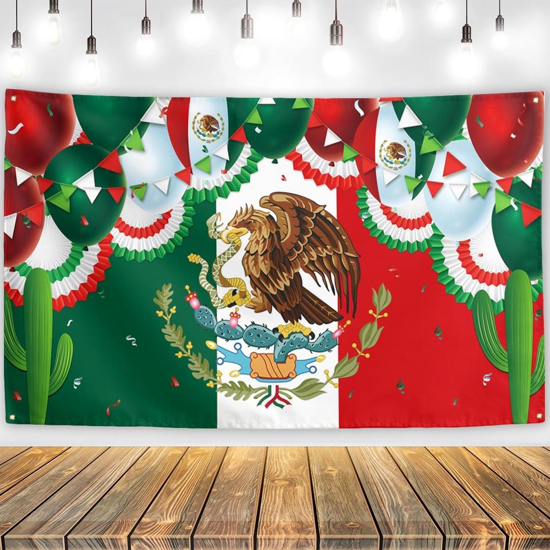 Mexican Independence Day Decorations Mexican Banner Sign Viva Mexico Backdrop Mexico Independence Day Decorations for For Home Party, 5.92 x 3.58 feet