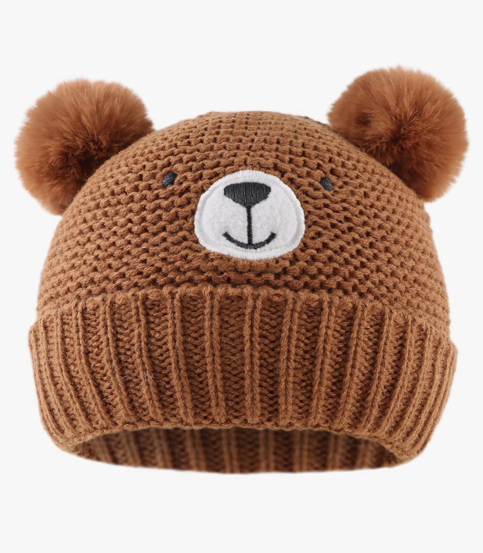Cute Bear Baby Beanie Pompom Baby Boys Hat Infant Toddler Winter Knitted Beanies for Girls, S