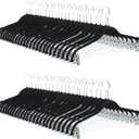 Amazon Basics Velvet Non-Slip Skirt Clothes Hangers with Clips, 360 Degree Rotatable Hook, Sturdy Construction, Organize Pants and Skirts, Black/Silver, 50-Pack