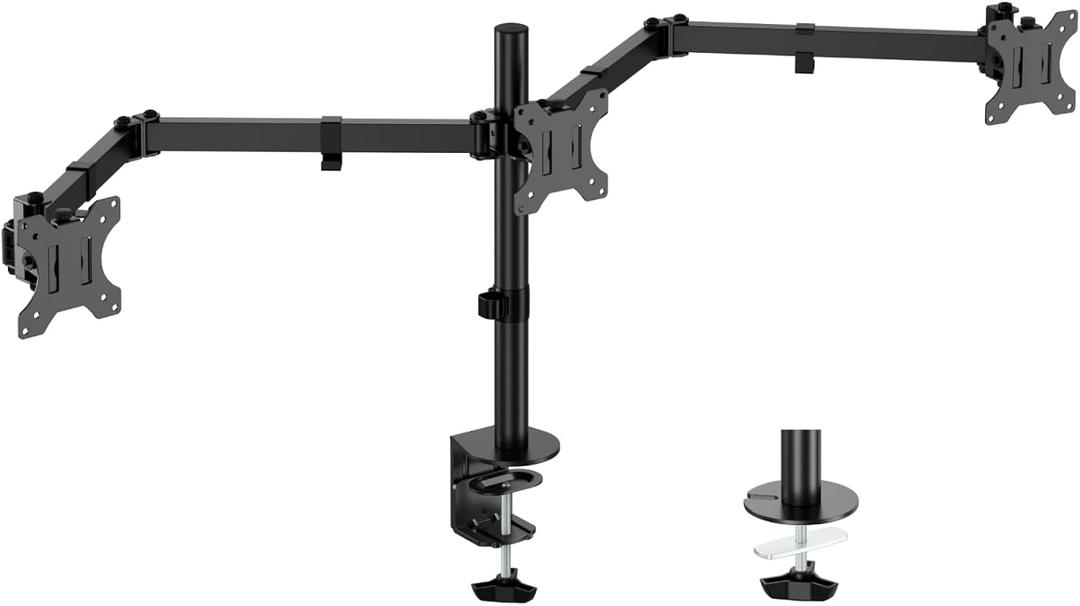 Triple Monitor Desk Mount,Three Monitors Stand Fits 3 Screens up to 27 inch,Load Bearing 17.6 lbs Per Arm,Fully Adjustable,Clamp & Grommet Mount,VESA Mount 75x75/100x100mm