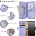 Antsturdy Compatible with iPhone 11 Pro Max Wallet Case,RFID Blocking PU Leather Phone Case Women Men flip Shockproof Cover Wrist Strap Zipper Credit Card Holder Slots,for Apple 11 ProMax,Light Purple