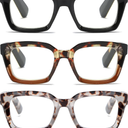 LADEESSE Readers for Women Oprah Style 3 Pack Square Oversized Reading Glasses with Spring Hinge Blue Light Blocking Ladies, +1.0