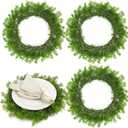 Christmas Greenery Placemats Set of 4, Round Cedar Wreath Placemats, 16 Inch Artificial Cypress Place Mats, Artificial Xmas Thermal Insulation Dining Table Mat for Xmas Winter Party Dining Decorations