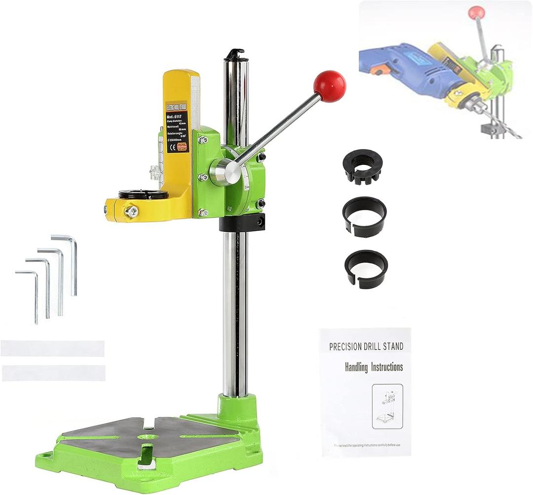 IRONWALLS Floor Drill Press Stand for Hand Drill, 90 Degree Rotating Adjustable Universal Bench Clamp Drill Holder Drill Press Adapter Workbench Repair Tool for Drill Press Table
