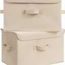 GRANNY SAYS Stoarge Basket with Lid, Decorative Storage Boxes, Closet Storage Bins for Clothes, Collapsible Stackable Organization, Khaki, 2-Pack