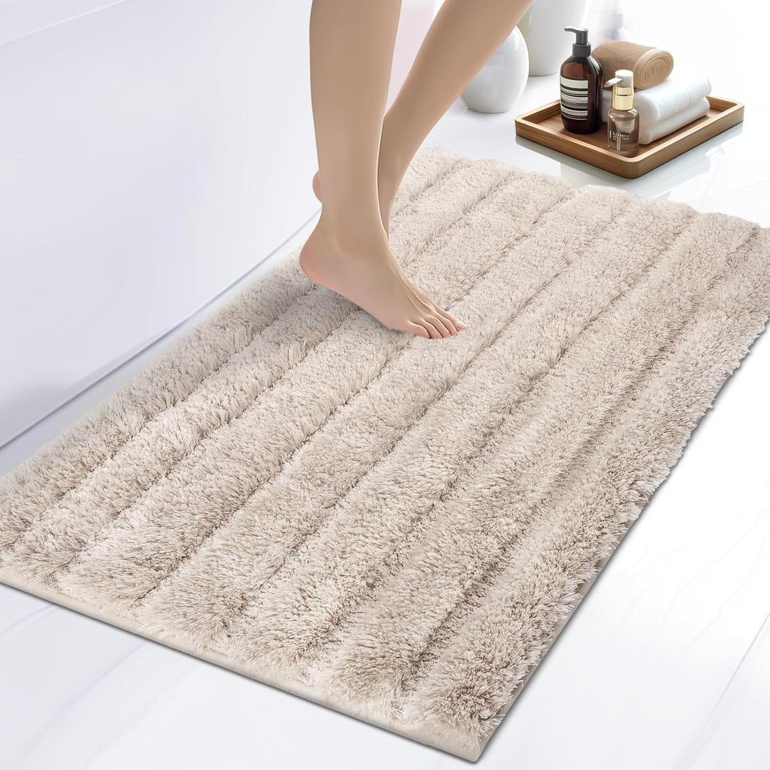 Washable Bathroom Rug 24" x 36", Extra Soft Bath Mat, Absorbent and Non Slip Bath Rug for Shower, Bathtub, Sink, Floor (Beige)