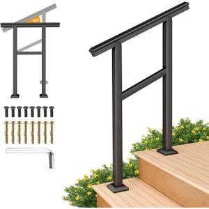 SPACEEUP Hand Rails for Outdoor Steps,2 Step Handrail24" x 34" Fits 0 to 2 Steps, Outdoor Stair Handrail Kit, Black Railings for Outdoor Steps for Porch DeckHand Rails for Seniors (2Steps)