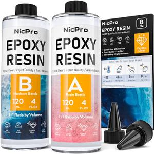 Nicpro 8 Ounce Crystal Clear Epoxy Resin Kit, Food Safe DIY Starter Epoxy Resin for Art Craft, Canvas Painting, Molds Pigment Jewelry Making, Resin Coating and Casting