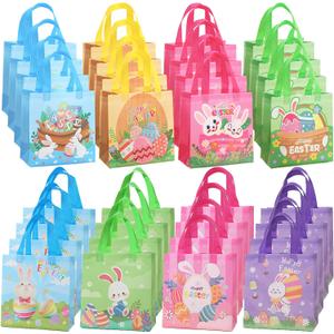 Falinpitos 32Pcs Easter Gift Bags For Goodies, Easter Treat Bags, Easter Bags with Handles, Easter Egg Hunt Bags, Large Mini Easter Baskets Bulk for Kids Teenagers, Easter Party Tote Bags Medium Size