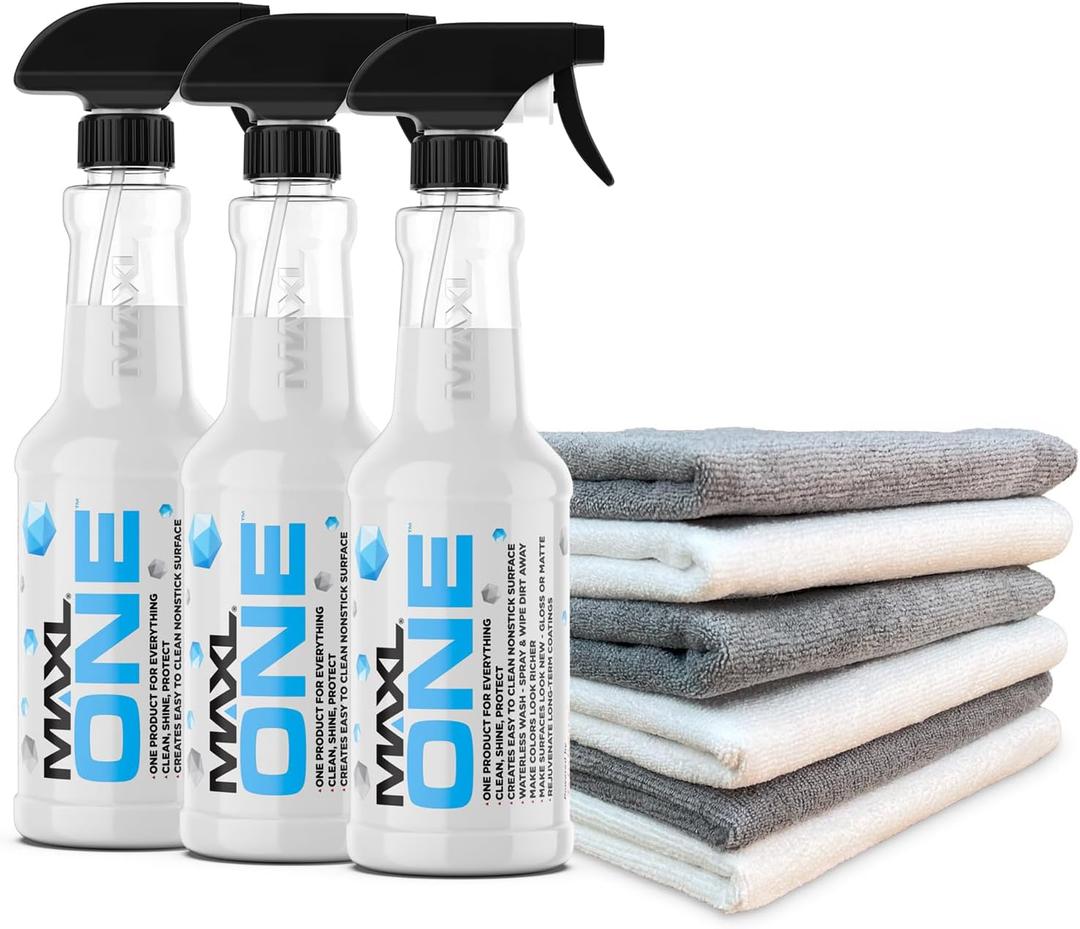 MAXLONE  Car Spray with Triphene Technology, Quick Spray & Wipe All Purpose Waterless Detailer Clean, Shine, Protect Paint, Glass, Wheels, Trim Without Pre-Washing (3, 20oz w 6 Micro Fiber Cloth)