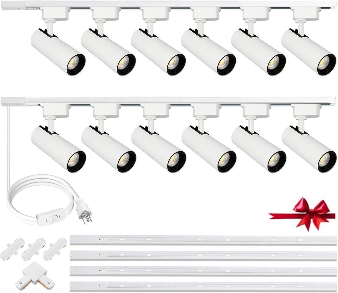 White Super Brightness 4000K Natural Light Dimmable Brightness 25W 2000lm J&L Type LED Track Lighting System with 13 FT Track Rails and Ceiling Spotlight Fixture Installation Package
