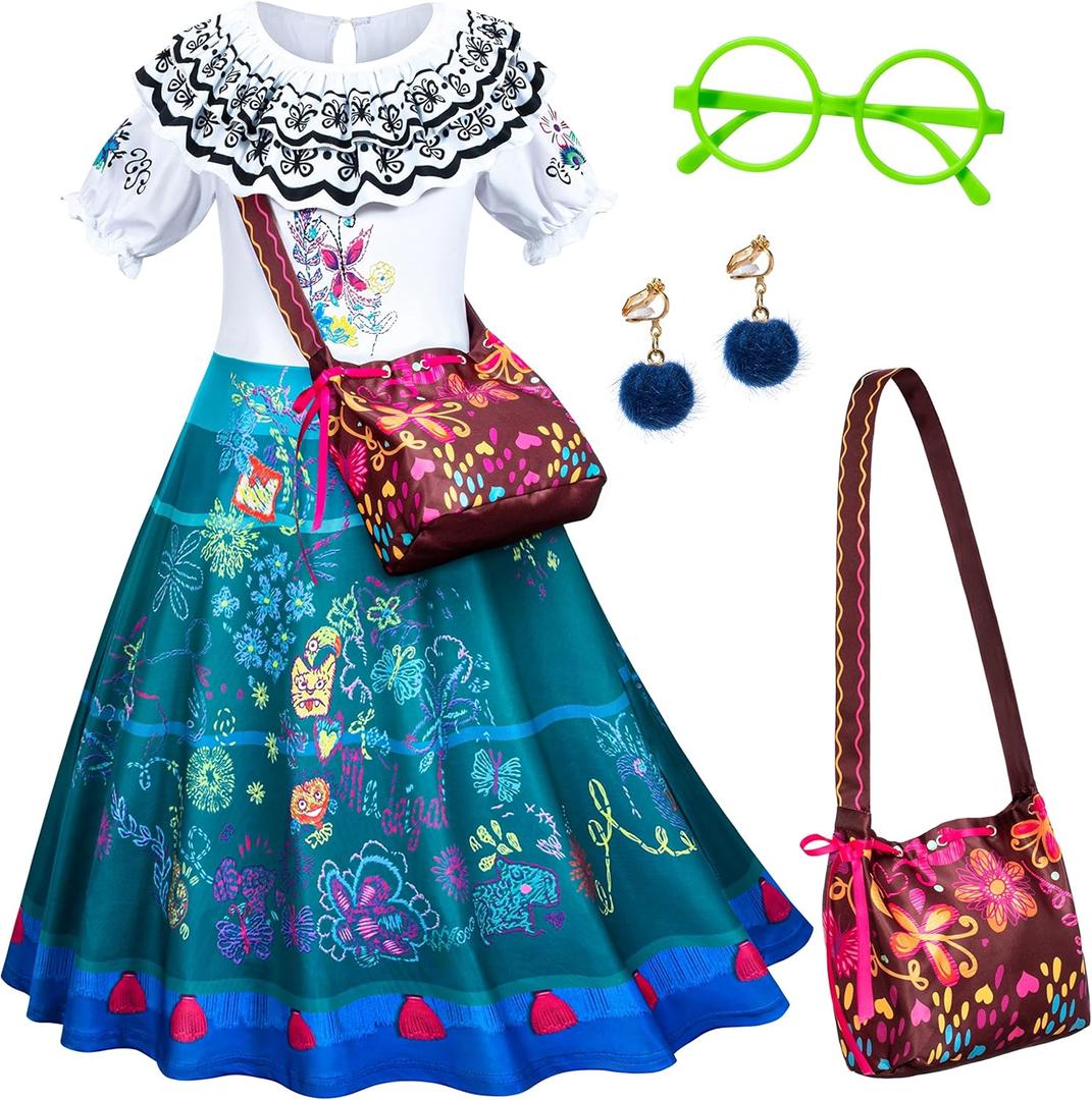 Princess Dress for Girls Birthday Halloween Dress Up with Bag Glasses Earrings (5-6 Years, Lm01)