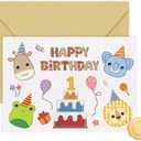 7 x Cute 1st Birthday Card, First Birthday Decorations for Boy Girl, 1 Year Old Gift Ideas for Baby Kids