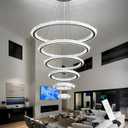 Modern Chandelier 8"+16"+24"+32"+40"+47" 6 Rings Crystal LED Dimmable Lighting Foyer Entryway High Ceiling Living Room Chanderliers Pendant Lights Fixtures Silver Light