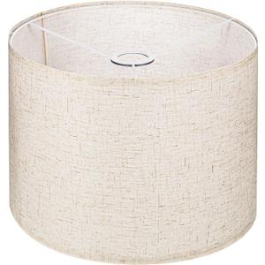 Beige Lamp Shade, Large Drum LampShades, Replacement Drum Lamp Shade Natural Linen Hand Crafted for Table Lamps, Floor Lamps, Easy Assembly Required(13" Top X 13" Bottom X 9.8" High)