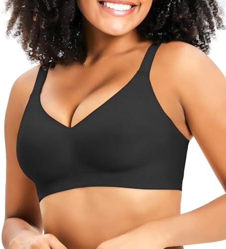Greoay Bras for Women Wireless Push Up Seamless Wire-Free Bras Full Support T-Shirt Bra V Neck Comfortable Adjustable Bra XL