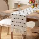 Caflife Boho Table Runner 90 Inchs Long for Modern Farmhouse Room Home Decor, Black and Beige Coffee Table Runner, Natural Cotton Woven with Tassels Neutral, for Kitchen Dining Table Decor