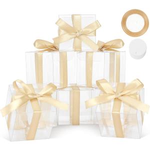 COTOPHER 120 Pcs Clear Favor Boxes, 2x2x2 Clear Gift Boxes Party Favor Boxes Mini Transparent Cube Macaron Boxes Candy Boxes for Wedding Favors Baby Shower