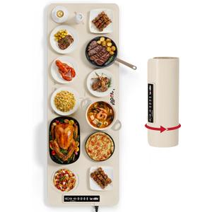 Extra Large Food Warming Mat for Countertop (XXXL 40”x16”)  FullSurface Heating Pad with 4 Temps Settings, Ideal for Buffet Party Food Warmer, RollUp Electric Warming Tray for All Gathering, Beige