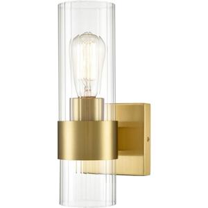 Modern Brass Wall Sconce with Clear Cylinder Glass Shade for Living Room Bedroom Bathroom Hallway (Clear Glass, Gold)