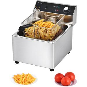 Deep Fryer with Basket, 1700w 19.7Qt Oil Tank/ 8.8Qt Basket, 0.6mm Thickened Stainless Steel Countertop Electric Fryer for Home and Commercial Use, Oil Fryer with Double Overheat Protection