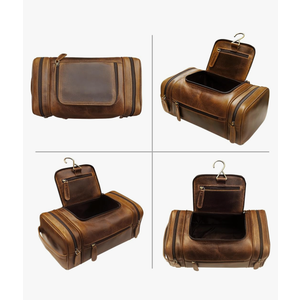 ELIZO Genuine Leather Toiletry Bag for Men Mens Toiletry Bags for Traveling Waterproof Hanging Leather Dopp Kit w/Hook Extra largeToiletry Bag Travel Organizer for Toiletries