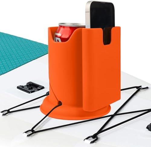 Paddleboard Cup Holder, Paddle Board and Kayak Drink Holder, 2-in-1 Drink & Phone Holder, Paddleboard Accessory for Surfboards, Canoes, SUPs, Kayaks, Boats (Orange)