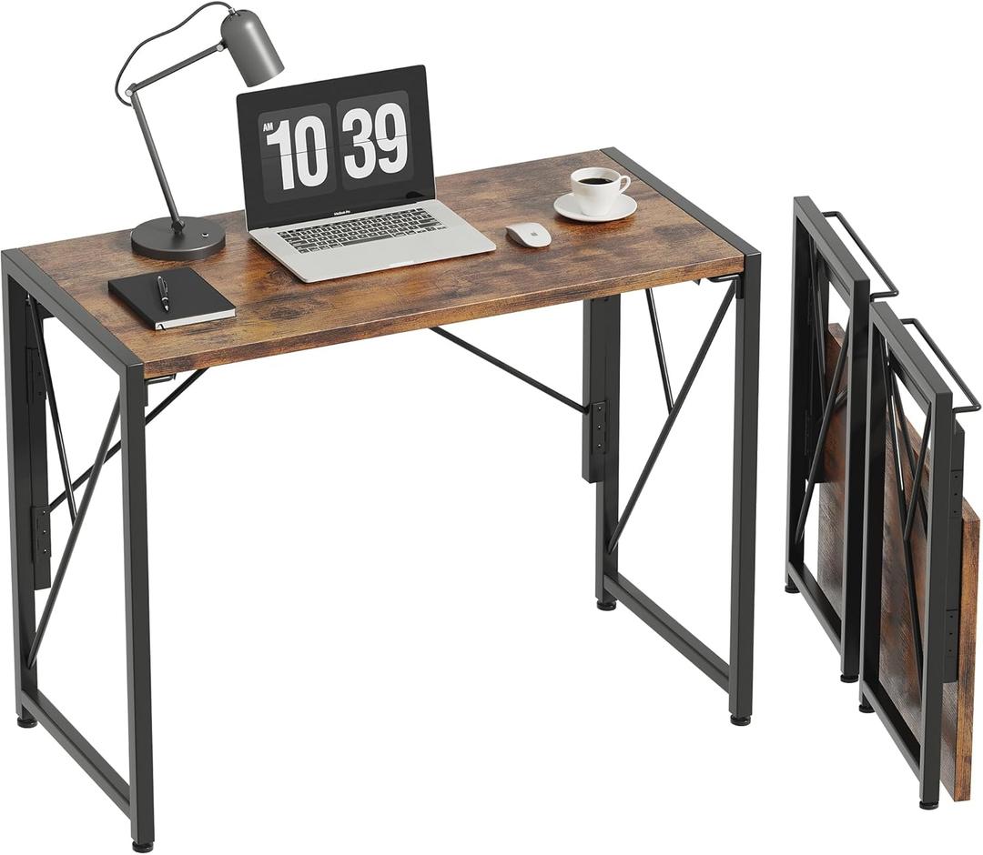 Homeiju Folding Desk - Small Foldable Desk, 31.5" Portable for Bedroom & Home Office, Space Saving, Easy Assembly, Rustic Brown