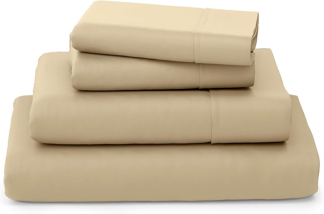 Cosy House Collection Luxury Bamboo Sheets - Blend of Rayon Derived from Bamboo - Cooling & Breathable, Silky Soft, 16-Inch Deep Pockets - 4-Piece Bedding Set - Cal King, Tan