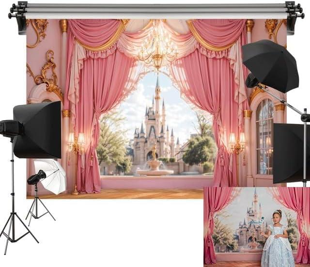 Kate 7x5ft/2.2x1.5m Castle Backdrop for Photography Pink Curtains Computer Printed Cloth Background Photo Video Studio Props