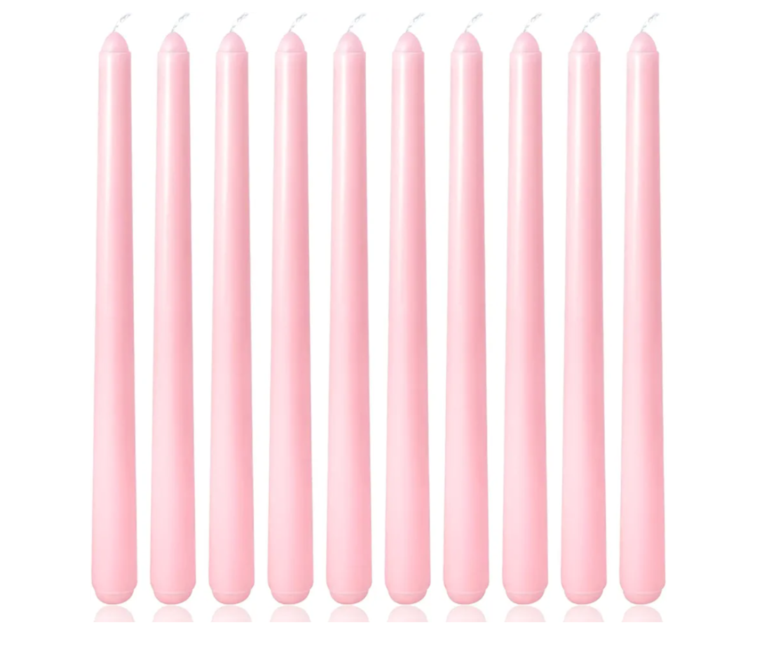 10 Inch Baby-Pink Taper Candles for Home Decoration, 10 Pack Unscented Candlesticks for Dinner Wedding Party, Smokeless and Dripless Candle Sticks