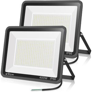 2pack 400W LED Flood Lights Outdoor, 5000K Daylight White 50000LM Super Bright LED Arena Lights 100-277V IP66 Waterproof Commercial Lighting for Sports, Fields, Stadiums