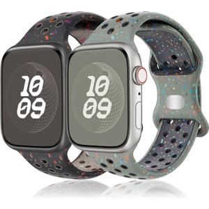 Sport Band for Apple Watch Bands Series 11 10 9 8 7 6 5 4 3 SE Ultra/3/2 Men Women,Recycled Plastic-Soft Breathable Silicone Strap for Nike+ iWatch Band 40mm 42mm 41mm 46mm 44mm 45mm 38mm 49mm,SE/3/2 (07-Midnight Sky+Cargo Khaki)