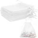 Organza Bags, White Organza Bags, 50Pcs, Sheer Organzas Bag 3 x 4 inch, Jewelry Gift Bags, Party Favor Bags with Drawstring, Mesh Gift Pouches Mini Candy Pouch for Wedding Christmas Party