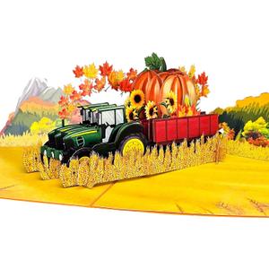Fall Tractor Thanksgiving Pop Up Cards, 6" x 8" Thanksgiving Card for Husband, Thanksgiving Cards for Employees, Kids, Grandpa, Funny Thanksgiving Cards With Envelopes.