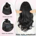 ALXNAN Long Wavy Layered Hair Extensions for Women, Clip in Hair Extensions Clip Ins Soft Full Head Synthetic Hairpieces 16 Inch Black