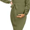Seiciviy Winter Fall Maternity Sweater Dress 2026 Photoshoot Bridal Shower Side Slit Bodycon Maxi Dresses Pregnancy Clothes (Green, S)