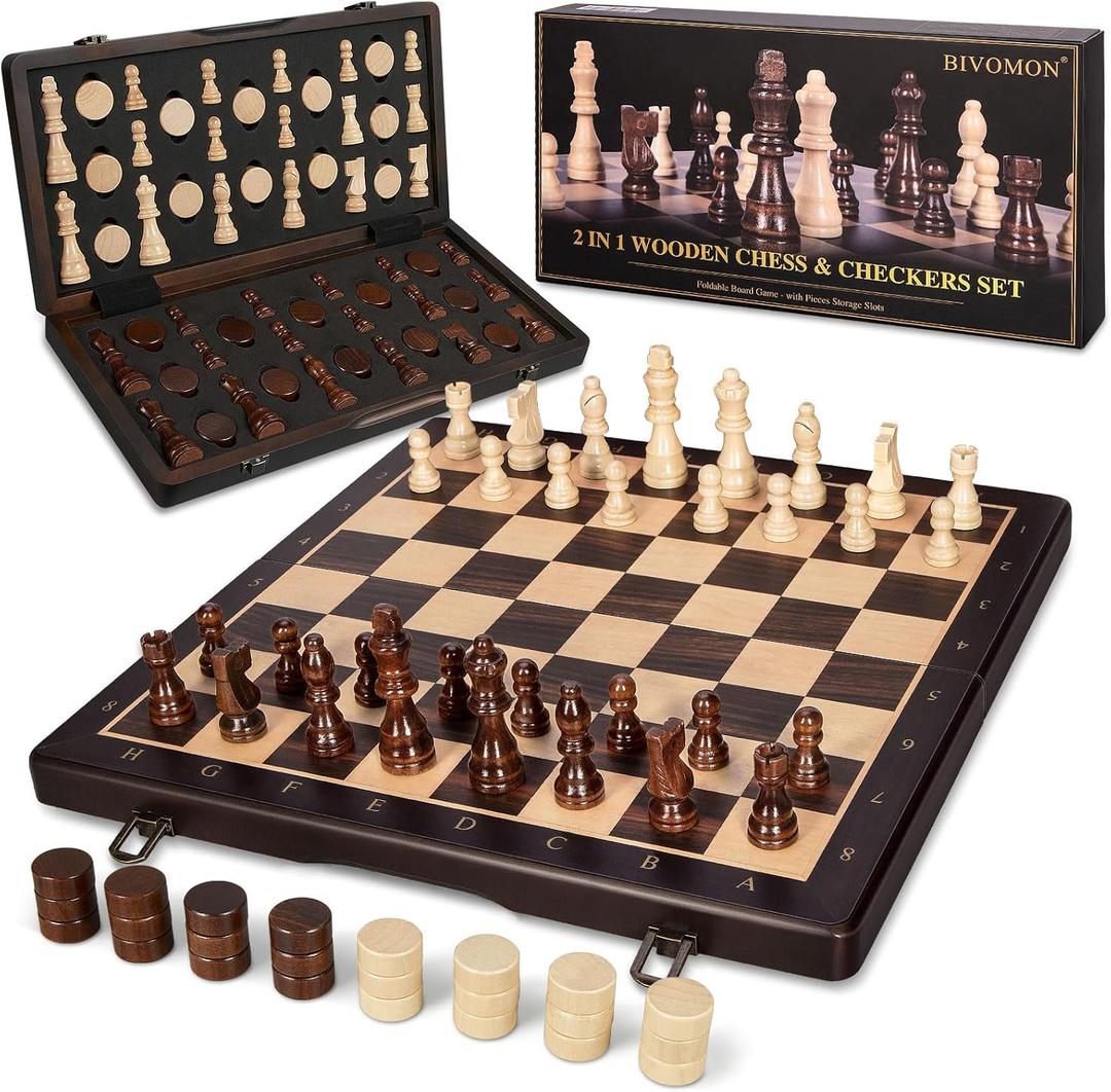 2 in 1 Wooden Magnetic Chess Set & Checkers Board Game-15'' Foldable Chess Board for Adults & Kids-Portable Travel Chess Set with Pieces Storage Slots-2 Extra Queens-Beginner Chess Board Game 2 in 1 Wooden Magnetic Chess Set & Checkers Board Game-15'' Foldable Chess Board for Adults & Kids-Portable Travel Chess Set with Pieces Storage Slots-2 Extra Queens-Beginner Chess Board Game