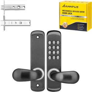 Stainless Steel Mechanical Keypad Entry Door Handle Lock,Commercial Keyless Push Button Code Door Knob,Single-Sided Combination & Interior Non-locking Lever,Exterior Auto-Lock,For Outdoor,Black