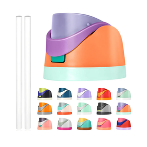 Replacement Lid for Owala Freesip, Compatible with Owala Cup 16oz 24oz 32oz 40oz, One Button Water Bottle Top Lid Replacement Accessory and Straws, Leakproof, BPA-Free (orange blue)