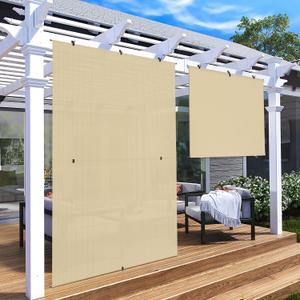 Patio Shades Roll Up Outdoor 4'Wx6'H Foldable Roller Shade Patio Blinds Exterior Block Sun Screen for Outside Porch Deck Balcony Pergola Carport, Beige, 48"W x 72"H