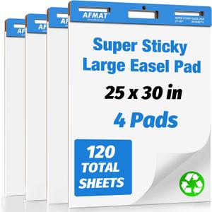 AFMAT Anchor Chart Paper 25 in x 30 in, Large Chart Paper for Teachers, Super Sticky Easel Pads for Office/Classroom/Whiteboard/Wall/Windows, Ink Bleed-Through Resistant, 30 Sheets/Pad, 4 Pads
