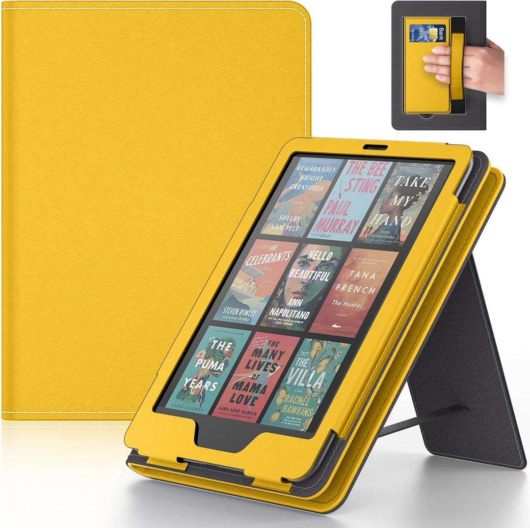 Case with Hand Strap and Stand,Incompatible with Old Version, Durable Synthetic Leather Cover with Auto Sleep Wake,Yellow