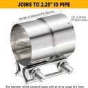 TIROL 2.25 Exhaust Clamp, 2.25 inch Lap Joint Band Stainless Steel Muffler Clamp for Joining to 2.25" ID Exhaust Pipe, Muffler Pipe 2Pcs
