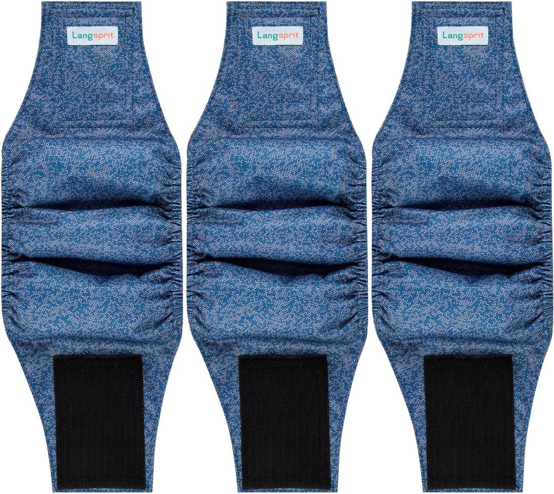Langsprit Male Belly Bands for Dogs (Pack of 3) - Dog Diapers Male - High Absorbing Dog Wraps Washable - Reusable Small Doggy Doggie Puppy Dog Diapers Jeans, M