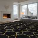Large Rugs for Living Room, 8x10 Black Fluffy Bedroom Area Rug, Shag Geometric Soft Fuzzy Carpets Big Kids Room Rug, Non-Slip Plush Modern Rug for Office Home Decor Aesthetic, Black/Gold