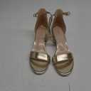 PARTY Women's Open Toe Ankle Strap Low Block Chunky Heels Sandals (6.5, Light Gold)